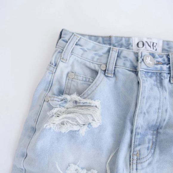 One Teaspoon Light Wash Distressed High Waist Long Rise Fitted Mini Denim 24 - Picture 9 of 12
